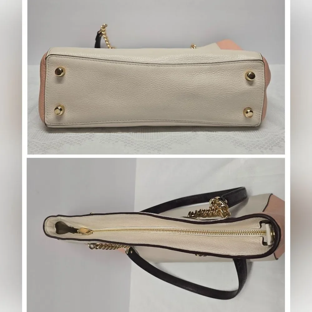 Coach Cammie Chain Tote Shoulder Bag Colorblock Cream Peach Pebbled Leather